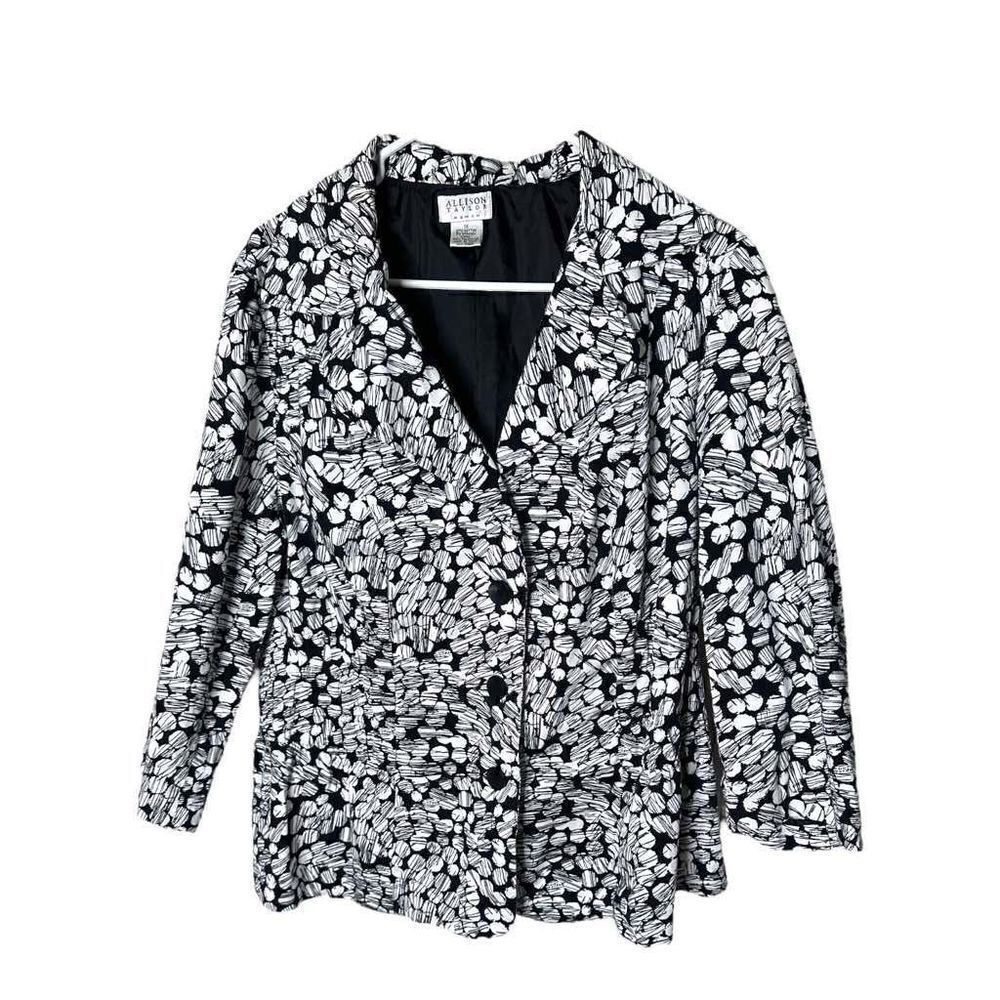 Allison Taylor Black and White Printed Blazer Jacket - Size 1X